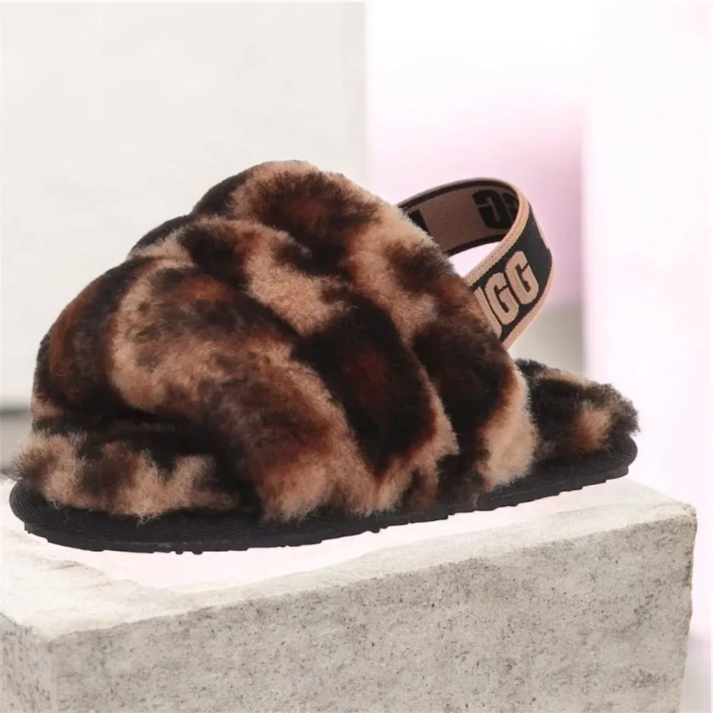 UGG Kids Animal Print Fluffy Slippers - 10 - Good Condition